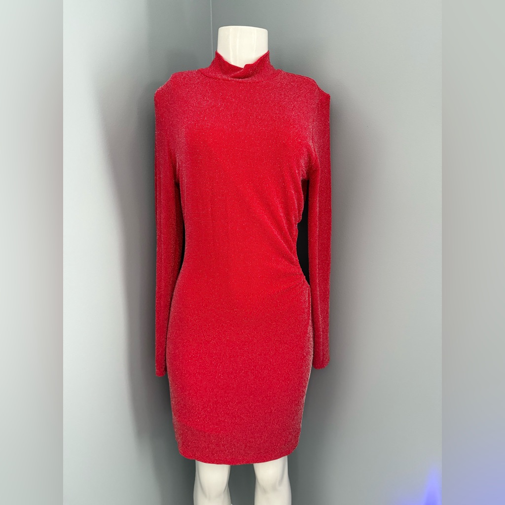 Bar Iii Vibrant Red Long Sleeve Dress